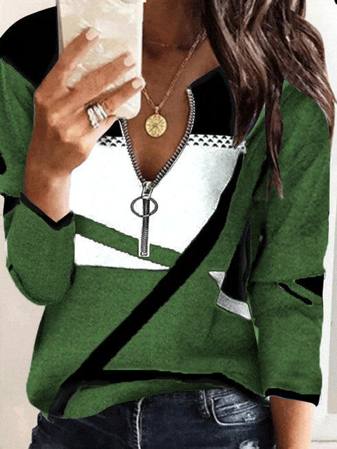 zip-up-v-neck-striped-sweater