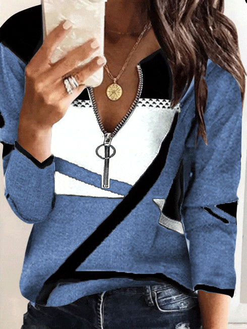 zip-up-v-neck-striped-sweater