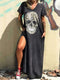 v-neck-short-sleeved-skull-print-slit-t-shirt-dress