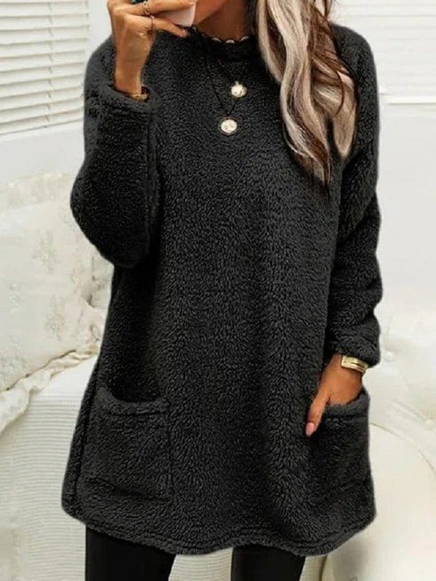 womens-dresses-plush-crew-neck-pocket-long-sleeve-t-shirt-dress