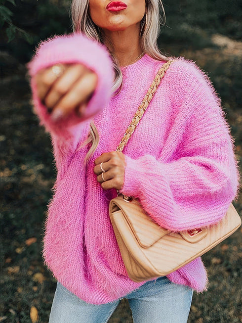 womens-sweaters-pure-round-neck-furry-long-sleeve-sweater