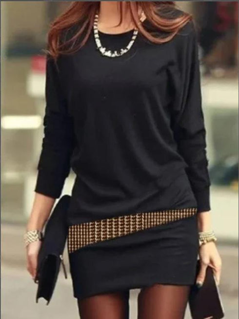 Batwing Style Loose Round Neck Long Sleeve Dress