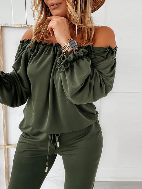 off-shoulder-long-sleeve-drawstring-frill-hem-jumpsuit