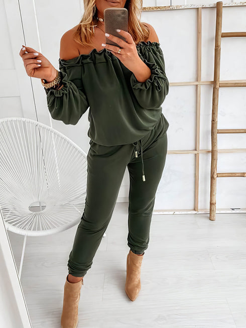 off-shoulder-long-sleeve-drawstring-frill-hem-jumpsuit