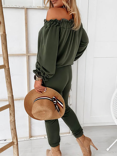 off-shoulder-long-sleeve-drawstring-frill-hem-jumpsuit