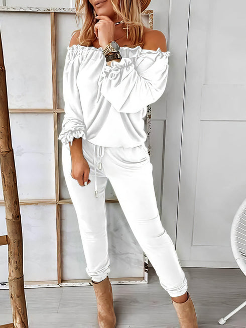 off-shoulder-long-sleeve-drawstring-frill-hem-jumpsuit