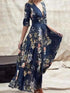 printed-v-neck-button-three-quarter-sleeve-dress