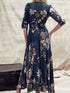 printed-v-neck-button-three-quarter-sleeve-dress