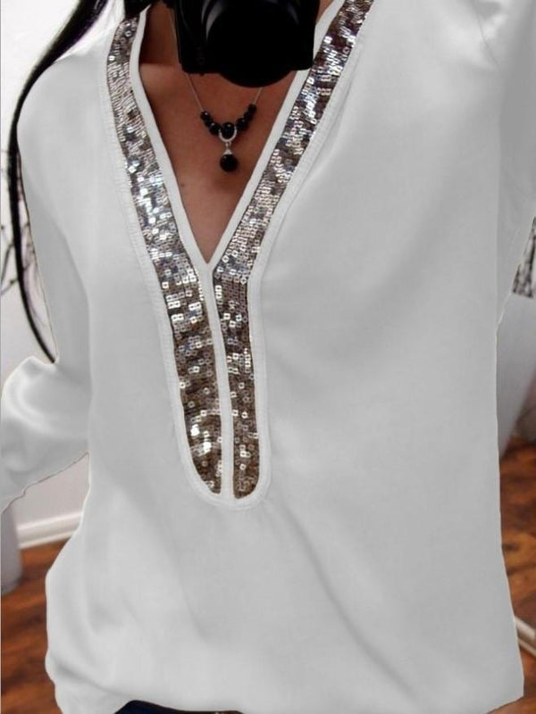 solid-stitching-v-neck-sequin-long-sleeved-t-shirt