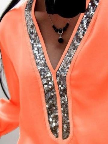 solid-stitching-v-neck-sequin-long-sleeved-t-shirt