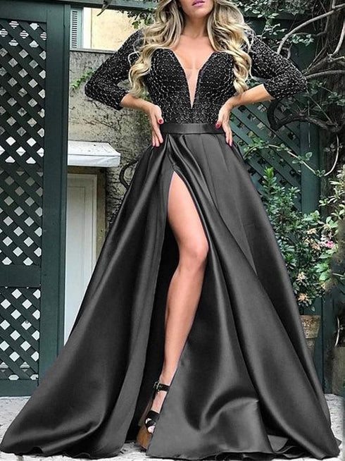 womens-dresses-bronzing-v-neck-banquet-slit-evening-dress