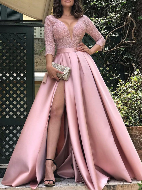 womens-dresses-bronzing-v-neck-banquet-slit-evening-dress