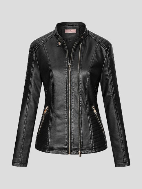 womens-jackets-temperament-slim-zipped-leather-jacket