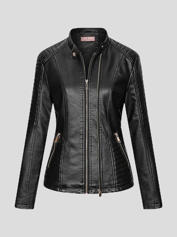 womens-jackets-temperament-slim-zipped-leather-jacket