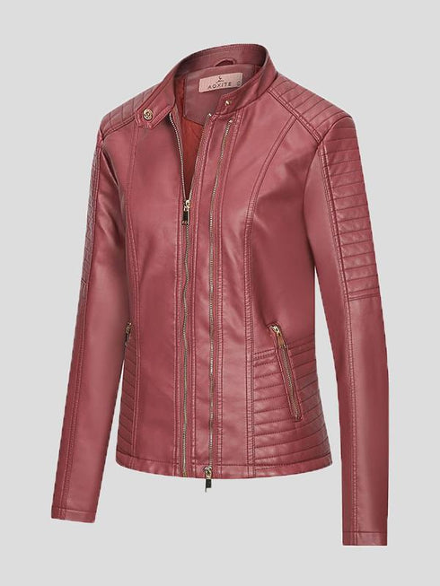 womens-jackets-temperament-slim-zipped-leather-jacket