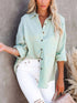 Simple Long Sleeve V-Neck Button Lapel Blouse