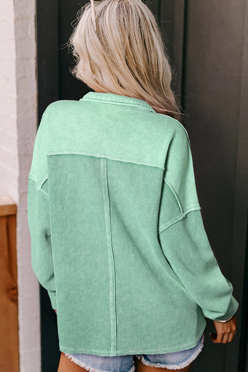 Simple Long Sleeve V-Neck Button Lapel Blouse