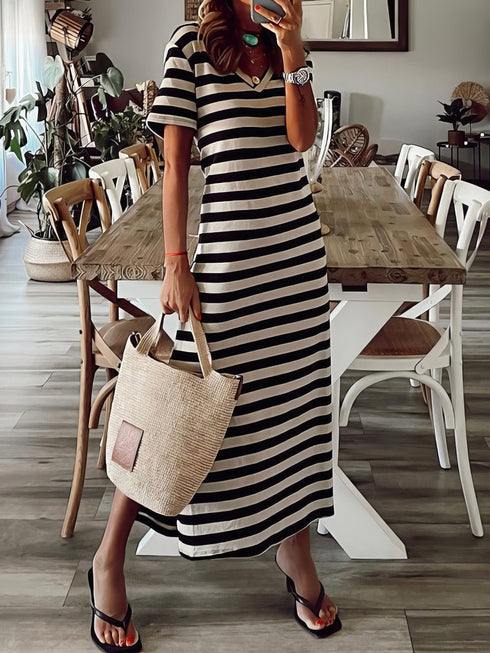 womens-dresses-striped-print-v-neck-short-sleeve-slit-dress