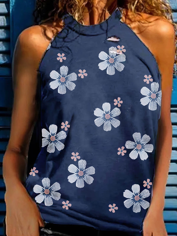 flower-print-sleeveless-round-neck-tank-top