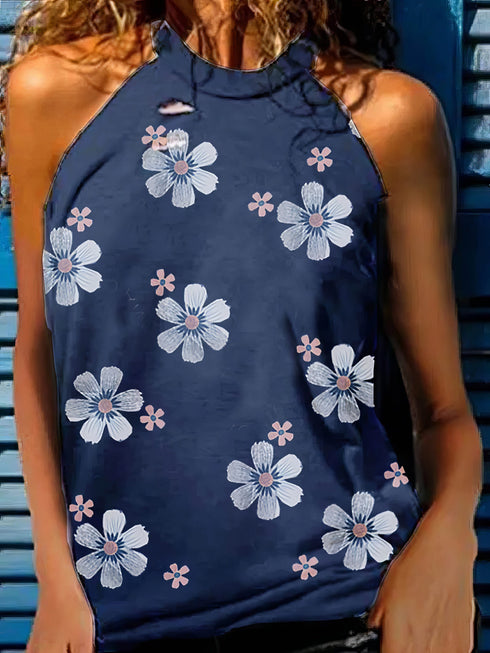 flower-print-sleeveless-round-neck-tank-top