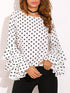 womens-blouses-dot-print-flared-sleeve-chiffon-blouse