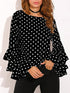 womens-blouses-dot-print-flared-sleeve-chiffon-blouse