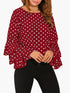 womens-blouses-dot-print-flared-sleeve-chiffon-blouse