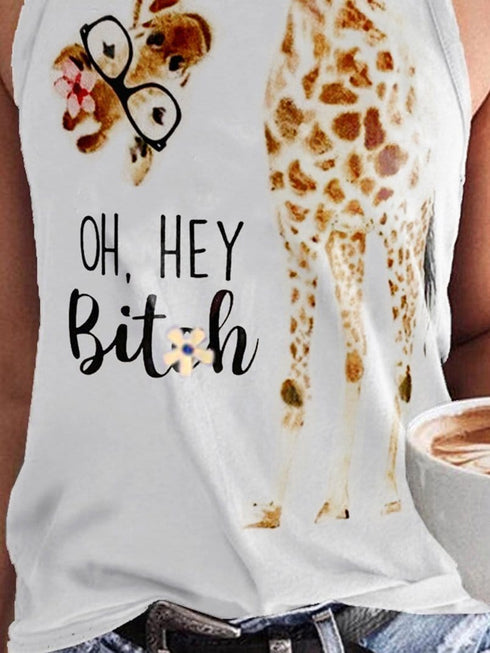 giraffe-glasses-english-printing-round-neck-sleeveless-tank-tops