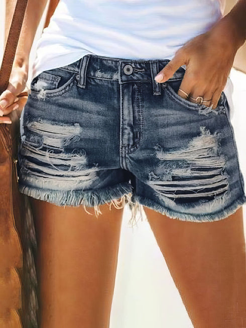 Stylish High Waist Distressed Denim Shorts
