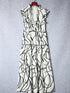 Abstract Vein Print V Neck Ruffle Maxi Dress in White