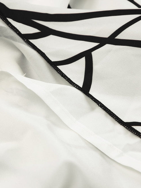 Abstract Vein Print V Neck Ruffle Maxi Dress in White