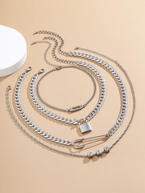 4pcs-lock-safety-pin-pendant-necklace