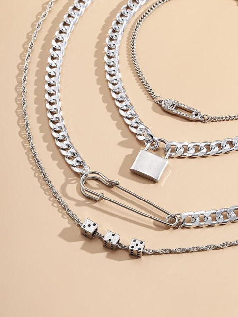 4pcs-lock-safety-pin-pendant-necklace