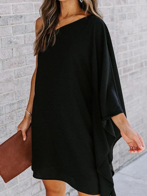 loose-sloping-shoulder-solid-mini-dress