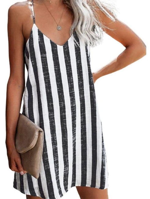 striped-print-suspender-mini-dress