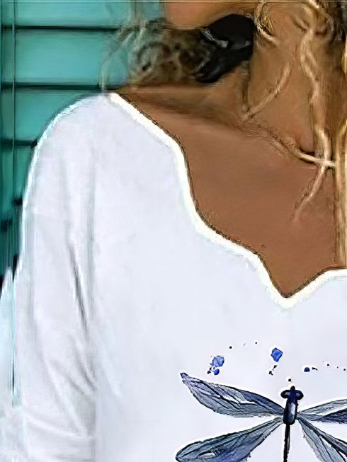 women-dragonfly-printed-v-neck-long-sleeve-t-shirts