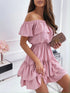one-neck-off-shoulder-ruffled-dress