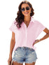 Casual Loose Short Sleeve Cotton Shirt in Solid Color for Women