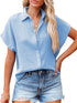 Casual Loose Short Sleeve Cotton Shirt in Solid Color for Women