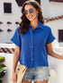 Casual Loose Short Sleeve Cotton Shirt in Solid Color for Women