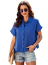 Casual Loose Short Sleeve Cotton Shirt in Solid Color for Women