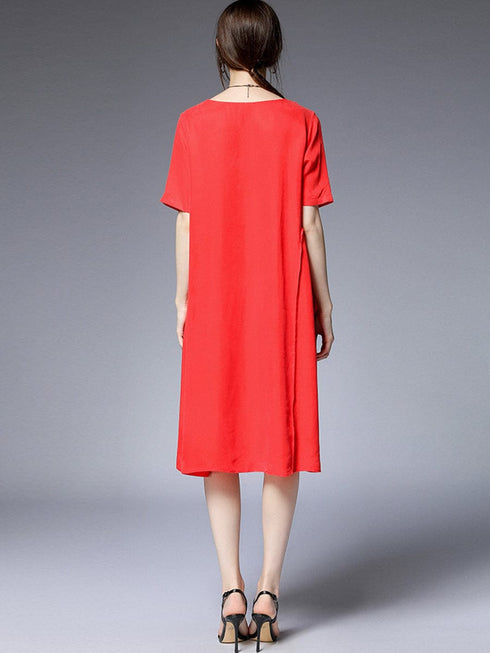 Pleated Loose Fit Casual Midi Dress in Solid Colors