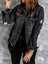 Vintage Ripped Raw Hem Flap Pockets Long Sleeve Denim Jacket