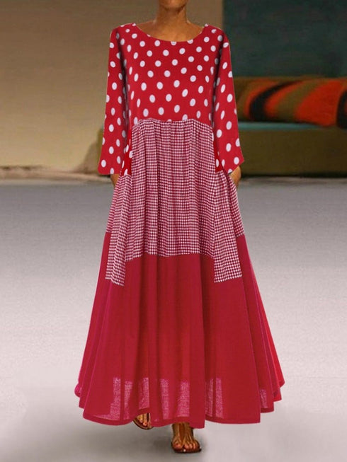 womens-dresses-round-neck-polka-dot-pocket-long-sleeve-dress