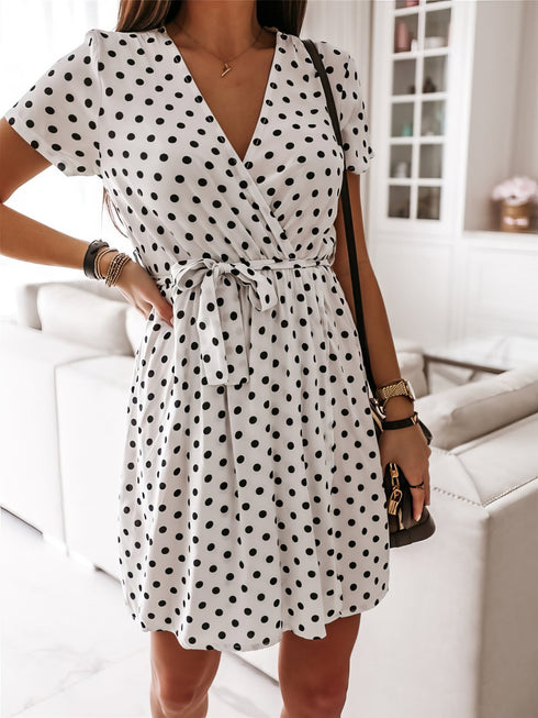 polka-dot-short-sleeve-v-neck-mini-dress