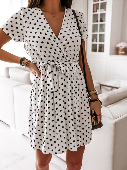 polka-dot-short-sleeve-v-neck-mini-dress