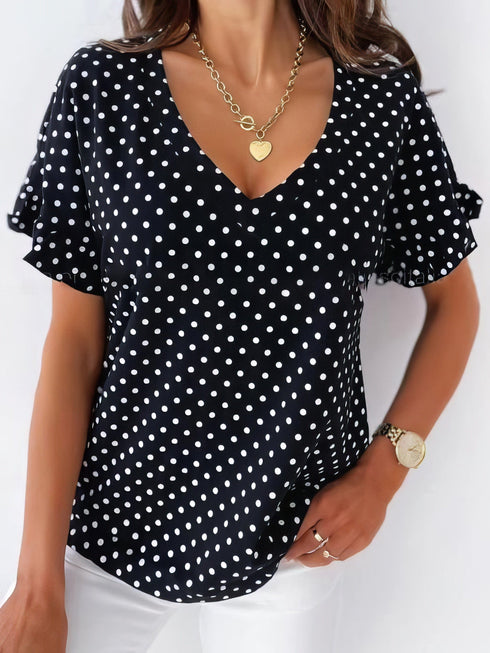 dot-print-short-sleeve-v-neck-t-shirt