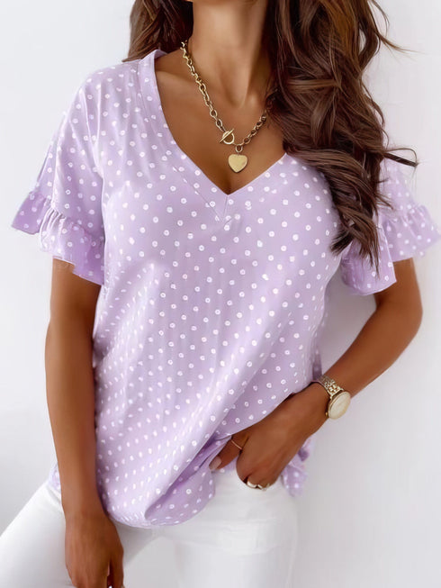 dot-print-short-sleeve-v-neck-t-shirt
