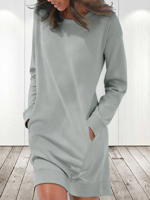 womens-dresses-solid-crew-neck-long-sleeve-pocket-dress