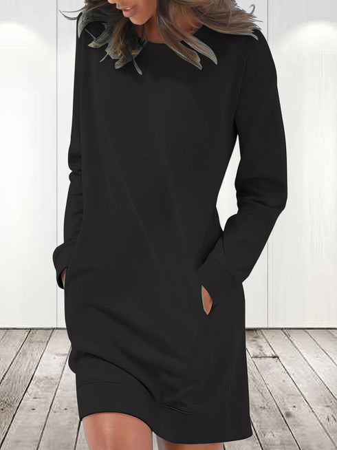 womens-dresses-solid-crew-neck-long-sleeve-pocket-dress